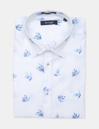 Avega white printed pattern linen shirt