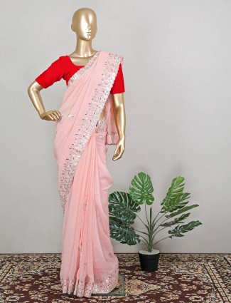 Baby pink wedding occasions tissue silk saree for women