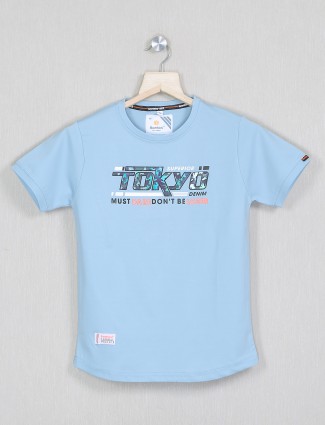Bambini cotton sky blue printed casual T shirt