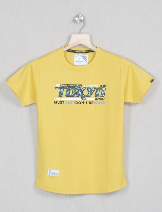 Bambini yellow hued printed cotton  T shirt