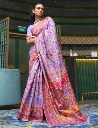 Beautiful violet color pashmina silk printed saree