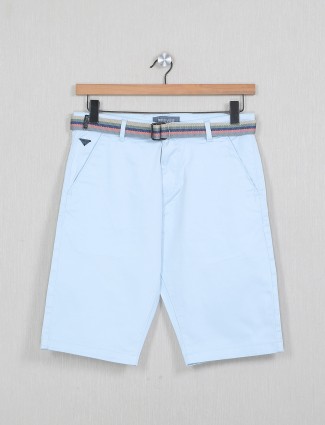 Bee Vee solid sky blue cotton shorts