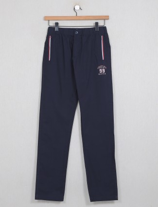 Beevee navy solid cotton comfort track pant