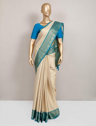 Beige festive wear saree in semi silk