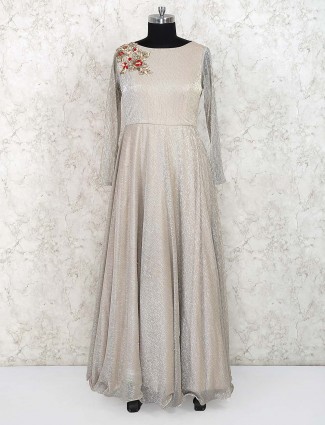 Beige hue party gown in chiffon