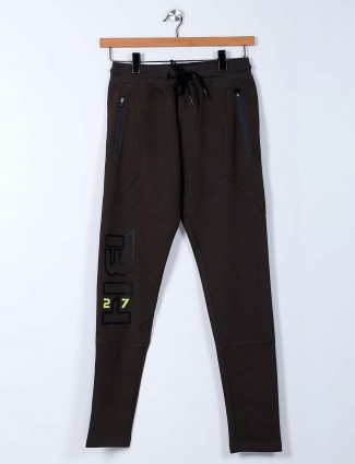 Being Human solid brown cotton track pant