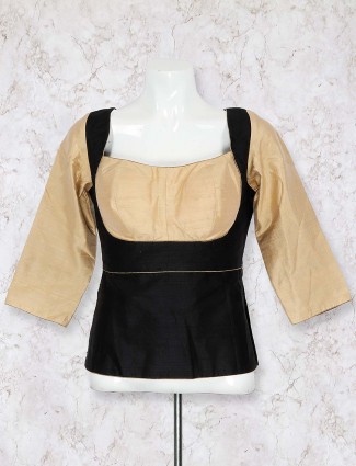 Black and beige raw silk blouse