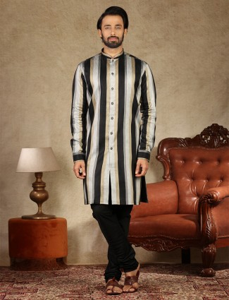 Black and gold stripe cotton silk fabric kurta suit for festive