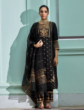 Black cotton festive wear punjabi salwar suit