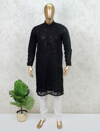 Black cotton kurta suit festive wear