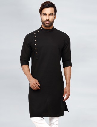 Black simple cotton kurta for festive sessions