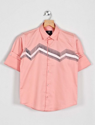 Blazo off peach printed cotton shirt