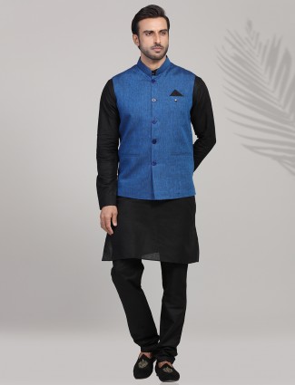 Blue and black colored party wear waistcoat set