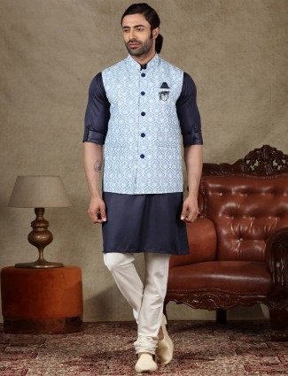 Blue and navy cotton waistcoat set