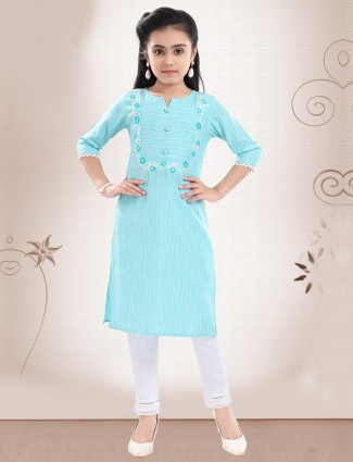 Blue casual wear salwar kameez in cotton