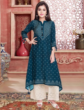 Blue color raw silk salwar suit for girls