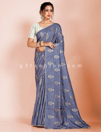 Blue festive saree in dola silk