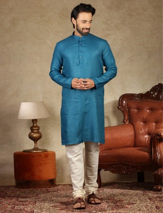 Blue solid cotton kurta in new style