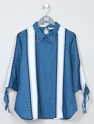 Blue striped casual wear cotton top