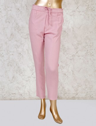 Boom pink casual wear womens solid linen pant