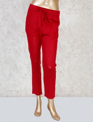 Boom red linen casual get together pant