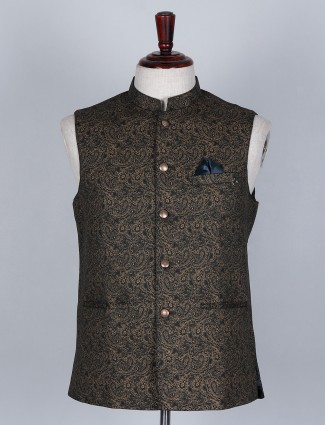 Brown colored silk waistcoat with self textured effect