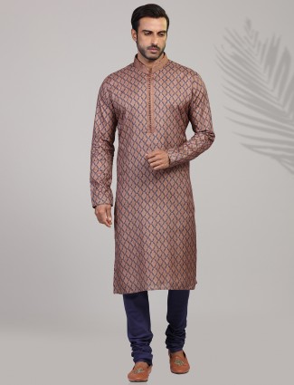 Brown cotton silk festive wear kurta suit