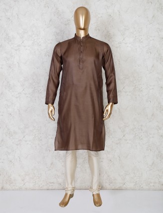 Brown solid cotton festive wear kurta suit