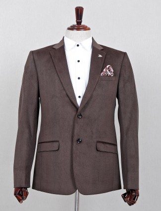 Brown terry rayon solid party blazer