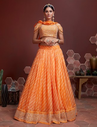 Carrot orange tissue silk designer lehenga choli for wedding