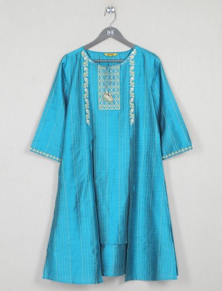 Casual wear aqua cotton silk kurti for women