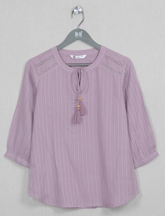 Casual wear cotton stripe top in mauve purple hue