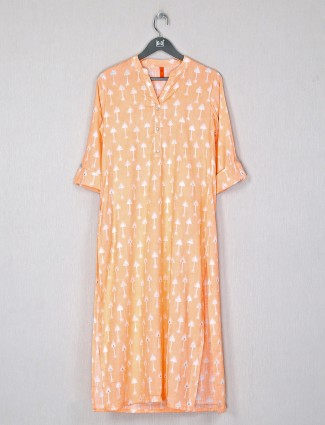 Casual wear printed cotton kurti in light orange