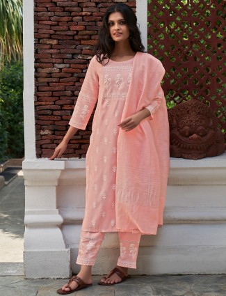 Casual wear printed punjabi pink cotton kurti set