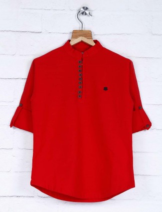 Casual wear red cotton solid shirt