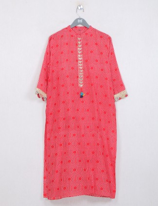 Casual wear red printed cotton kurti for women