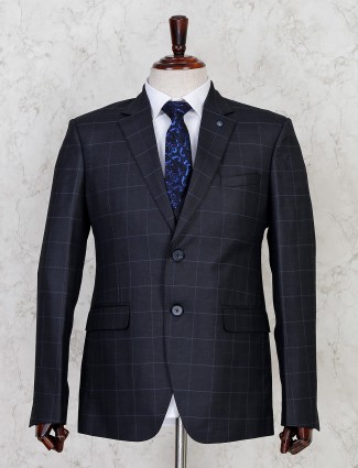 Checks style grey two button coat suit