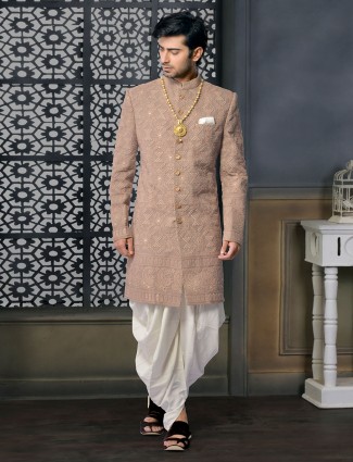 Brown silk designer sherwani set