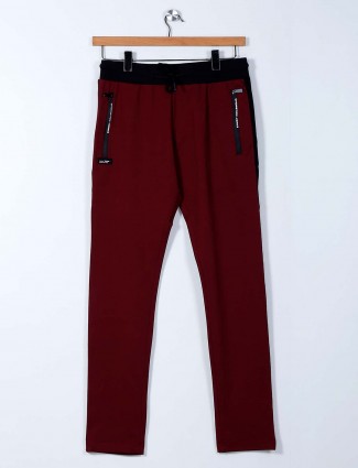 Chopstick cotton maroon solid track pant