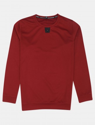 Chopstick maroon solid style mens t-shirt in cotton