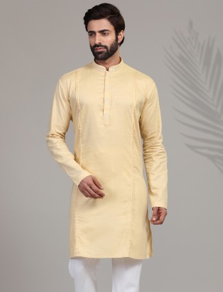 Classic yellow solid cotton silk kurta