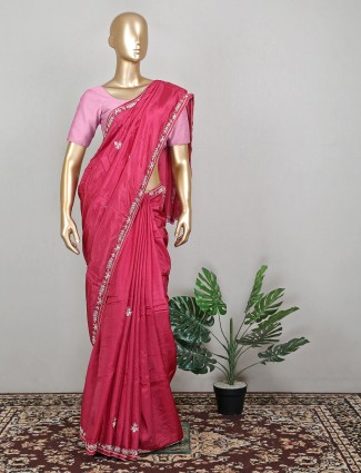 Classy onion pink silk designer wedding events sari