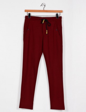 Cookyss maroon narrow fit cotton track pant