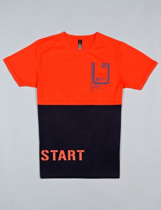 Cookyss orange printed cotton mens t-shirt