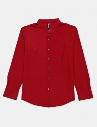Cookyss solid maroon cotton mens shirt