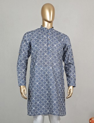 Cotton grey short pathani suit for mens