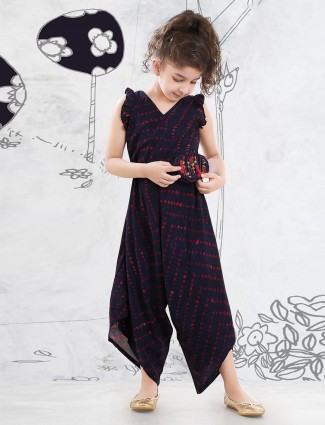 Cotton jump suit in navy for girls