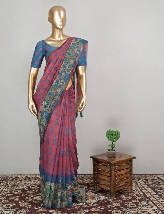 Cotton saree for festive functions in navy