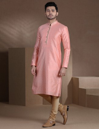 Cotton silk festive wear kurta suit in peach