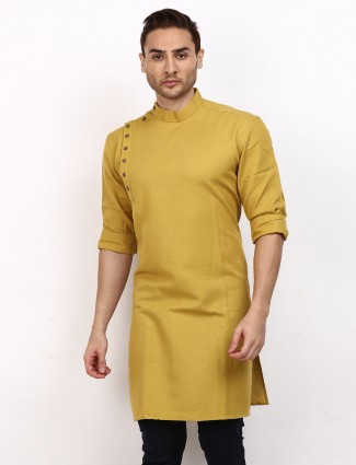 Cotton solid mustard yellow full sleeve kurta